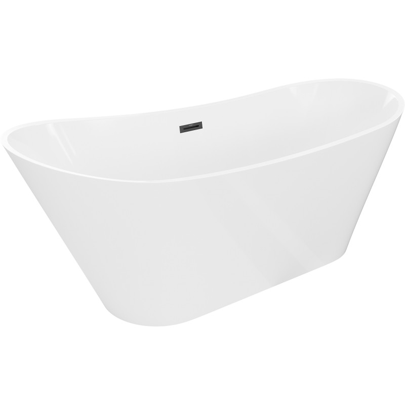 Mexen Dora freistehende Badewanne 150 x 75 cm, weiß, schwarze Überlaufrinne - 52071507500-70