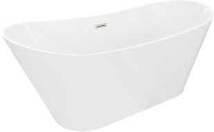 Mexen Dora freistehende Badewanne 150 x 75 cm, weiß, Überlauf gebürstetes Nickel - 52071507500-97