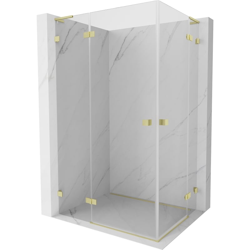 Mexen Lunar L Duo Duschkabine, linkes Klappmodell 85 x 70 cm, transparent, gebürstetes Gold - 834L-085L-070P-55-00