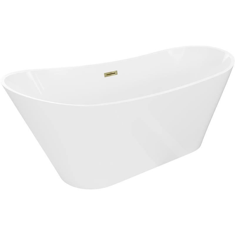 Mexen Dora freistehende Badewanne 160 x 75 cm, weiß, Überlauf gold - 52071607500-50