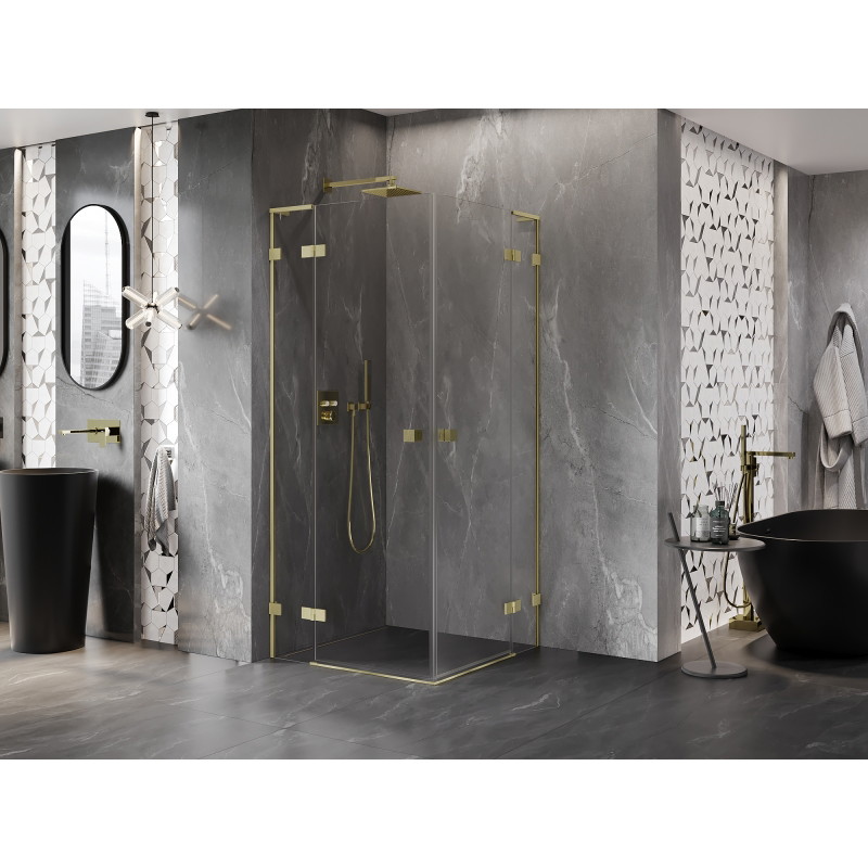 Mexen Lunar L Duo Pendeltür-Duschkabine 85 x 85 cm, transparent, gebürstetes Gold - 834L-085L-085P-55-00