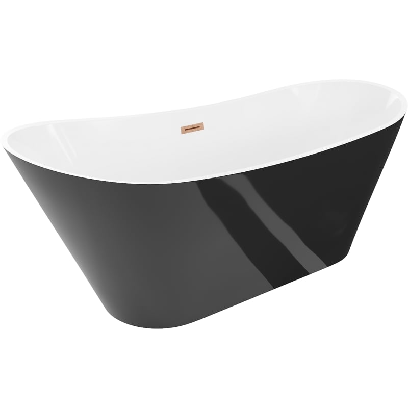 Mexen Dora freistehende Badewanne 160 x 75 cm, weiß/schwarz, Überlauf gebürstetes Kupfer - 52071607575-65