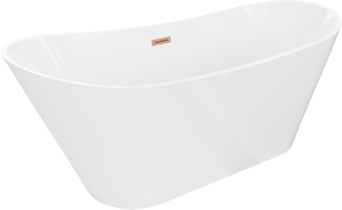 Mexen Dora freistehende Badewanne 170 x 75 cm, weiß, Überlauf aus gebürstetem Kupfer - 52071707500-65