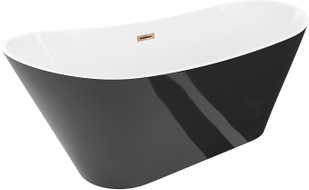Mexen Dora freistehende Badewanne 170 x 75 cm, weiß/schwarz, Überlauf Roségold - 52071707575-60