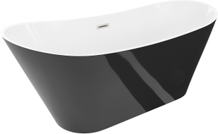 Mexen Dora freistehende Badewanne 170 x 75 cm, weiß/schwarz, Überlauf gebürstetes Nickel - 52071707575-97