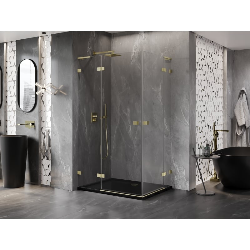 Mexen Lunar L Duo Duschkabine schwenkbar links 105 x 85 cm, transparent, gebürstetes Gold - 834L-105L-085P-55-00