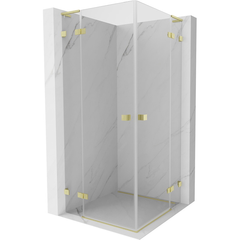 Mexen Lunar L Duo Duschkabine schwenkbar 105 x 105 cm, transparent, gebürstetes Gold - 834L-105L-105P-55-00