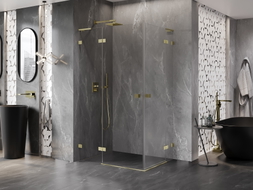Mexen Lunar L Duo Duschkabine, pendelnd, links 110 x 95 cm, transparent, gebürstetes Gold - 834L-110L-095P-55-00