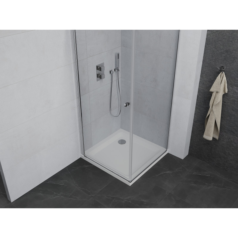 Mexen Pretoria Duschkabine zum Schwenken 70 x 70 cm, transparent, Chrom + Duschwanne Flat - 852-070-070-01-00-4010