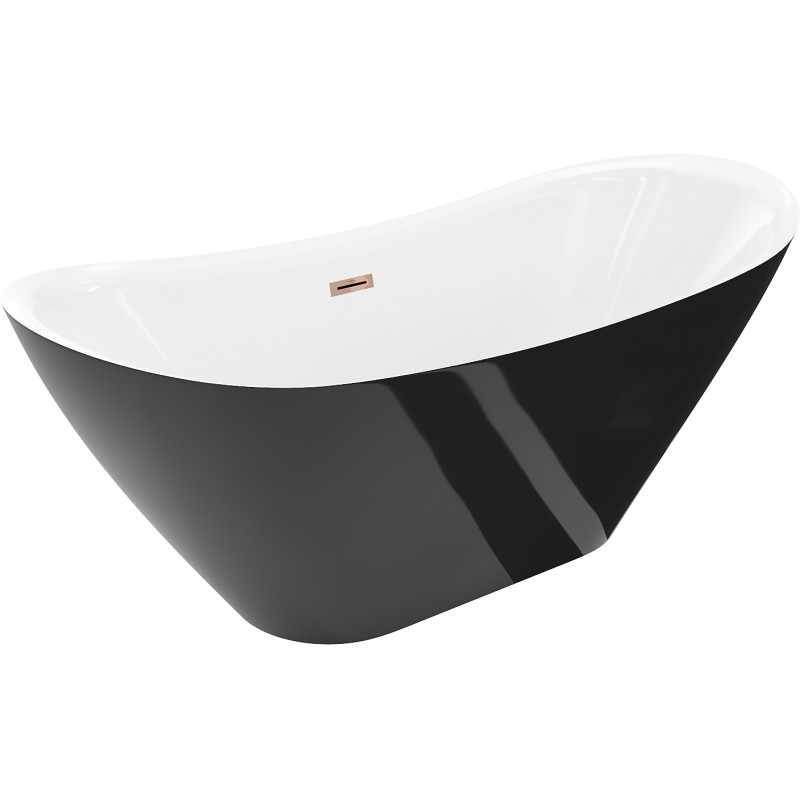 Mexen Lotos freistehende Badewanne 150 x 75 cm, weiß/schwarz, Überlauf Roségold - 52051507775-60