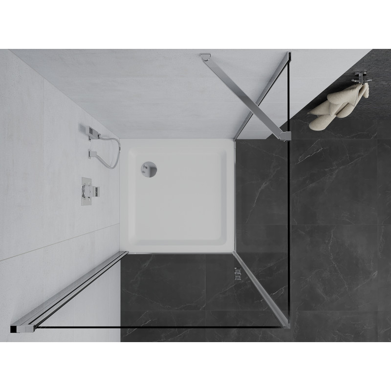 Mexen Pretoria Schwingbare Duschkabine 100 x 100 cm, transparent, chrom + Flachduschwanne - 852-100-100-01-00-4010
