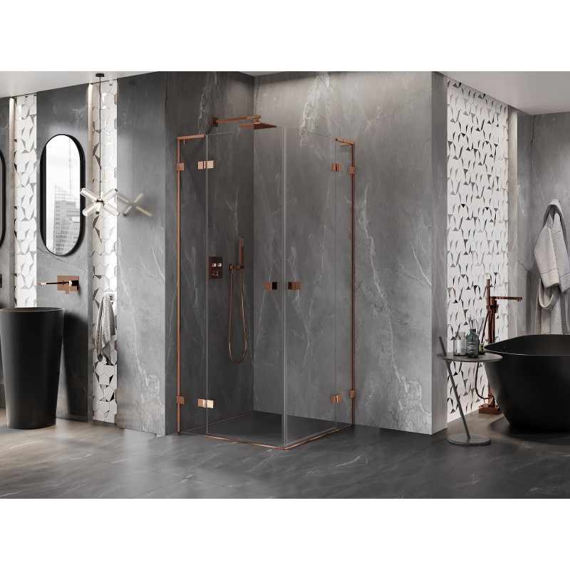 Mexen Lunar L Duo Duschkabine schwenkbar 85 x 85 cm, transparent, Roségold - 834L-085L-085P-60-00