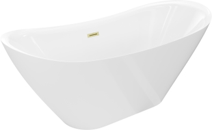Mexen Lotos freistehende Badewanne 160 x 75 cm, weiß, Überlauf gebürstetes Gold - 52051607700-55