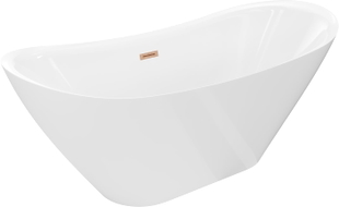 Mexen Lotos freistehende Badewanne 160 x 75 cm, weiß, Überlauf gebürstetes Kupfer - 52051607700-65