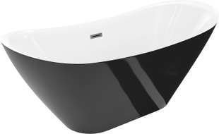 Mexen Lotos freistehende Badewanne 160 x 75 cm, weiß/schwarz, Überlauf Gun Gray gebürstet - 52051607775-66