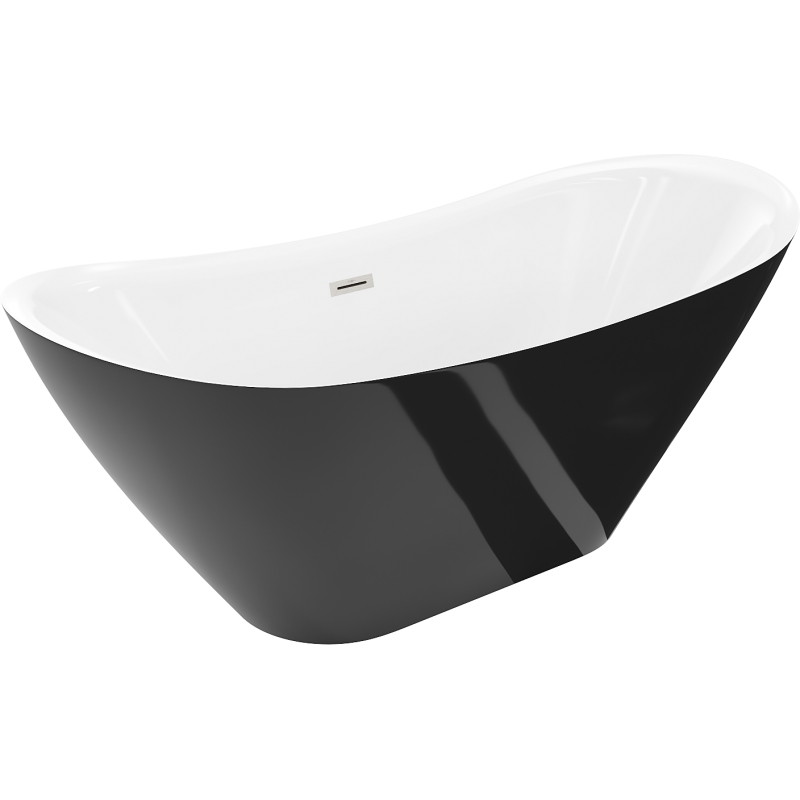 Mexen Lotos freistehende Badewanne 160 x 75 cm, weiß/schwarz, Überlauf aus gebürstetem Nickel - 52051607775-97