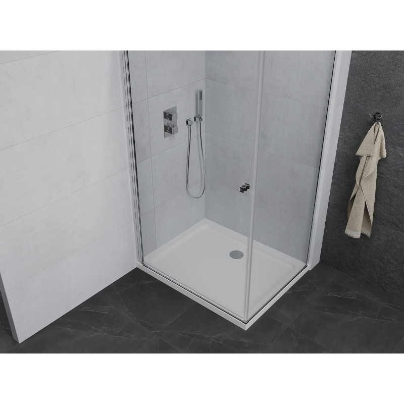 Mexen Pretoria Schwenkbare Duschkabine 100 x 80 cm, transparent, Chrom + Duschwanne Flat - 852-100-080-01-00-4010