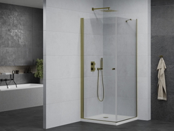 Mexen Pretoria Schwenkbare Duschkabine 70 x 70 cm, Transparent, Gold + Flat Duschwanne - 852-070-070-50-00-4010