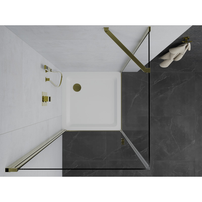 Mexen Pretoria Schwenkbare Duschkabine 70 x 70 cm, Transparent, Gold + Flat Duschwanne - 852-070-070-50-00-4010