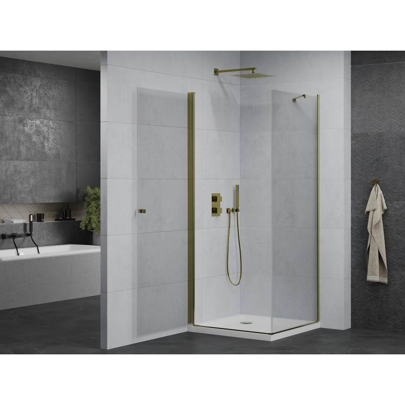 Mexen Pretoria Pendelduschkabine 90 x 90 cm, transparent, gold + Duschwanne Flat - 852-090-090-50-00-4010