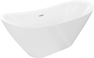 Mexen Lotos freistehende Badewanne 180 x 75 cm, weiß, Überlauf gebürsteter Nickel - 52051807700-97
