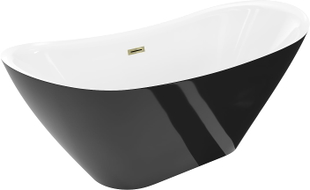 Mexen Lotos freistehende Badewanne 180 x 75 cm, weiß/schwarz, Überlauf gold - 52051807775-50