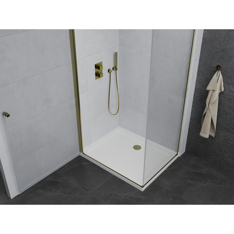 Mexen Pretoria Schwingduschkabine 70 x 80 cm, transparent, gold + Flat-Duschwanne - 852-070-080-50-00-4010