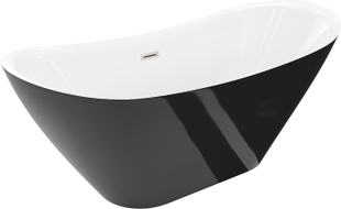 Mexen Lotos freistehende Badewanne 180 x 75 cm, weiß/schwarz, Überlauf gebürsteter Nickel - 52051807775-97