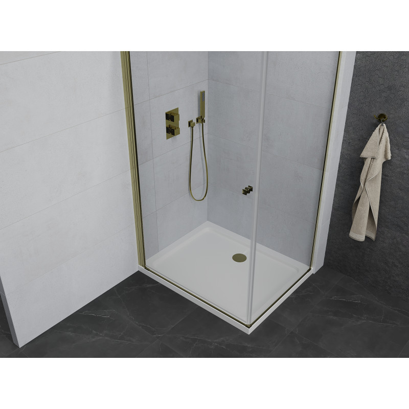 Mexen Pretoria Duschkabine schwenkbar 70 x 100 cm, transparent, gold + Duschwanne Flat - 852-070-100-50-00-4010