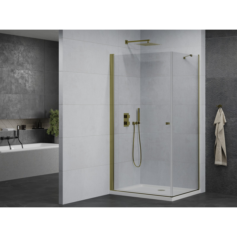 Mexen Pretoria Schwenkbare Duschkabine 80 x 90 cm, transparent, gold + Flat-Duschwanne - 852-080-090-50-00-4010