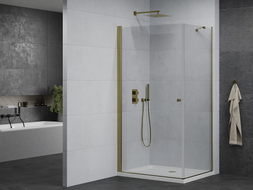 Mexen Pretoria Schwenkbare Duschkabine 80 x 90 cm, transparent, gold + Flat-Duschwanne - 852-080-090-50-00-4010