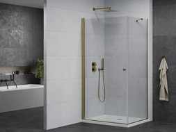Mexen Pretoria Duschkabine schwingbar 90 x 100 cm, transparent, gold + Flat Duschwanne - 852-090-100-50-00-4010