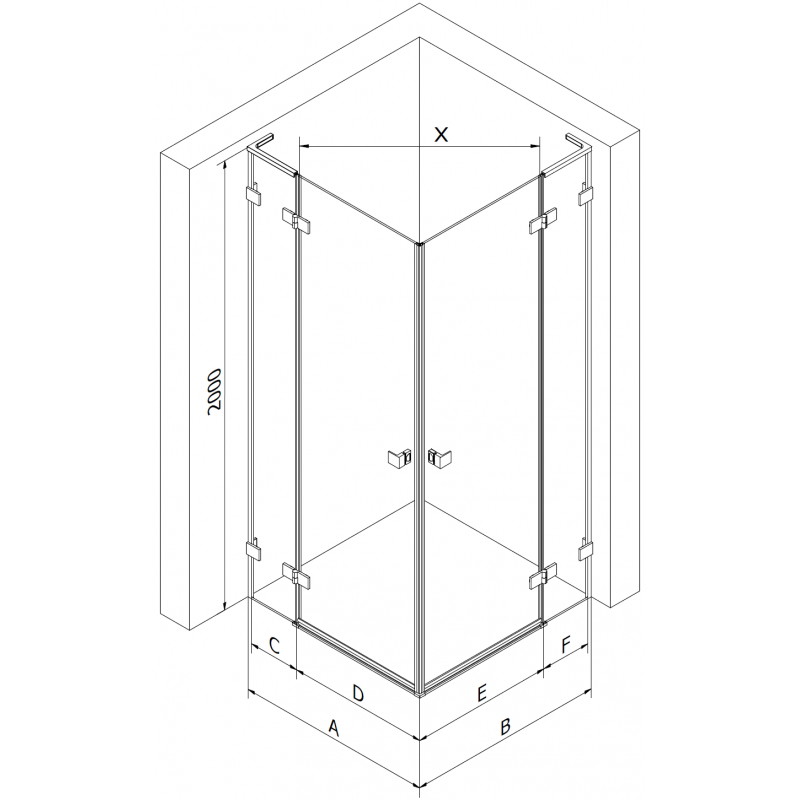 Mexen Lunar L Duo Duschkabine schwenkbar links 120 x 80 cm, transparent, Roségold - 834L-120L-080P-60-00