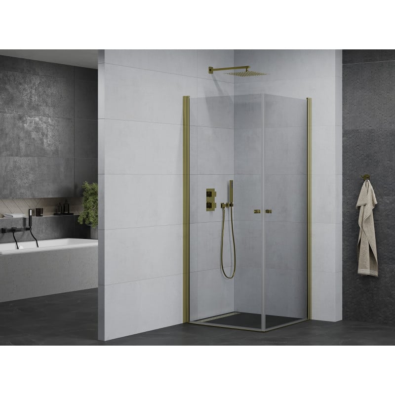 Mexen Pretoria Duo-Duschkabine schwenkbar 90 x 90 cm, transparent, gold - 852-090-090-50-00-02