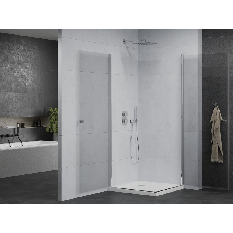 Mexen Pretoria Duo Duschkabine schwenkbar 70 x 70 cm, transparent, chrom + Duschwanne Flat - 852-070-070-01-02-4010