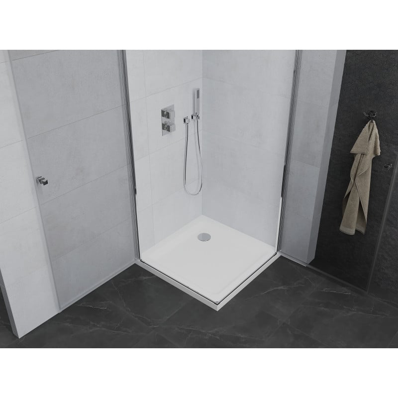 Mexen Pretoria Duo Duschkabine schwenkbar 70 x 70 cm, transparent, chrom + Duschwanne Flat - 852-070-070-01-02-4010