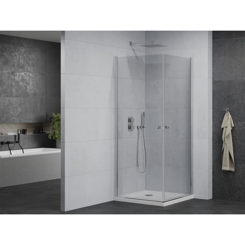 Mexen Pretoria Duo Duschkabine schwenkbar 70 x 70 cm, transparent, chrom + Duschwanne Flat - 852-070-070-01-02-4010