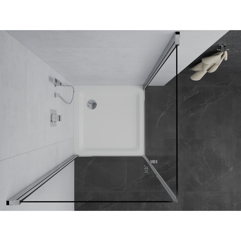 Mexen Pretoria Duo Duschkabine schwenkbar 90 x 90 cm, transparent, Chrom + Duschwanne Flat - 852-090-090-01-02-4010