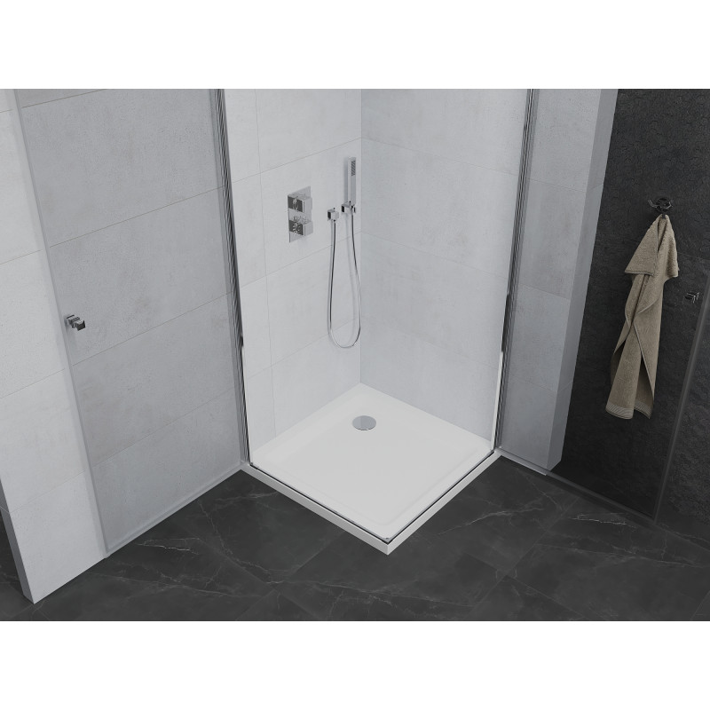 Mexen Pretoria Duo Duschkabine schwenkbar 90 x 90 cm, transparent, Chrom + Duschwanne Flat - 852-090-090-01-02-4010