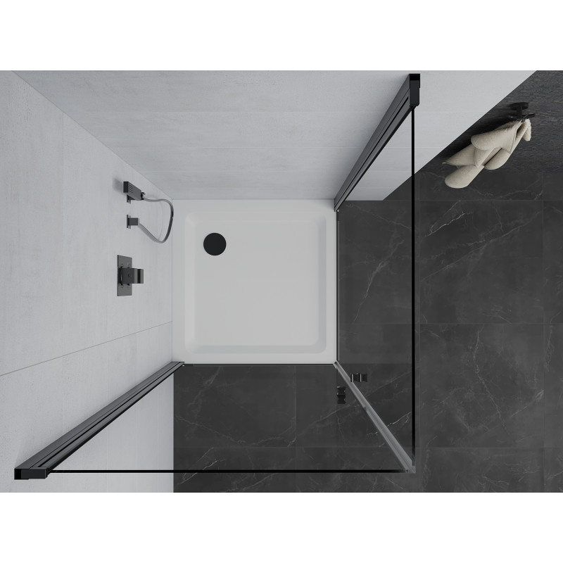 Mexen Pretoria Duo Duschkabine zum Öffnen 80 x 80 cm, transparent, schwarz + Duschwanne Flat - 852-080-080-70-02-4010B