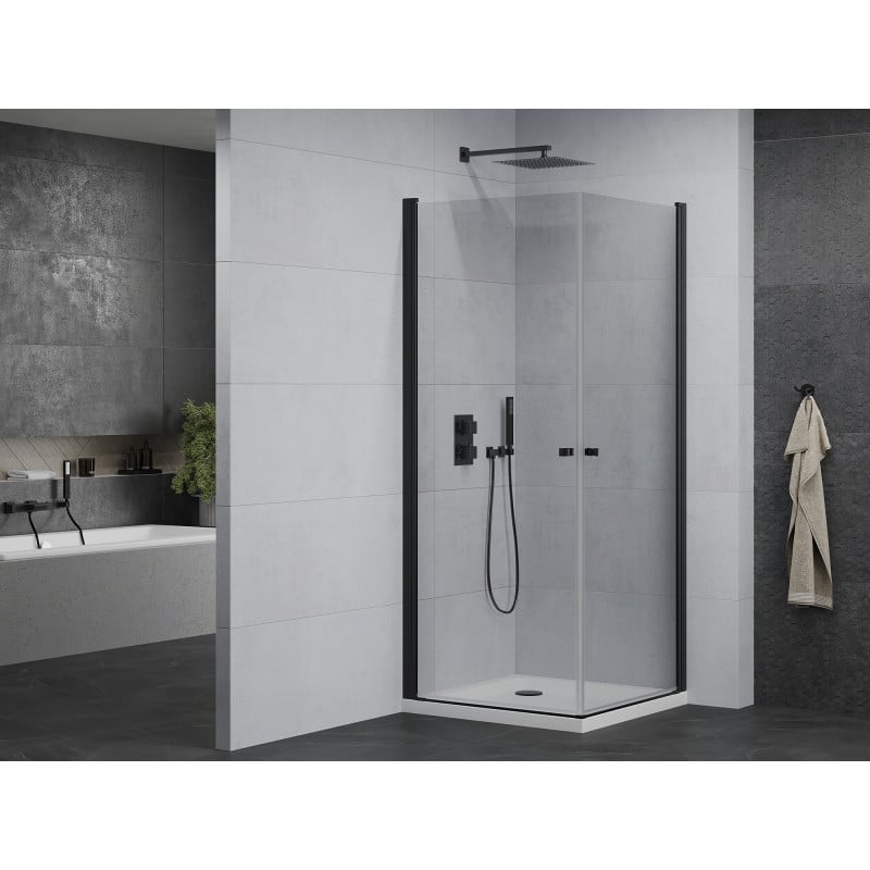 Mexen Pretoria Duo Duschkabine Pendeltür 90 x 90 cm, transparent, schwarz + Duschwanne Flat - 852-090-090-70-02-4010B