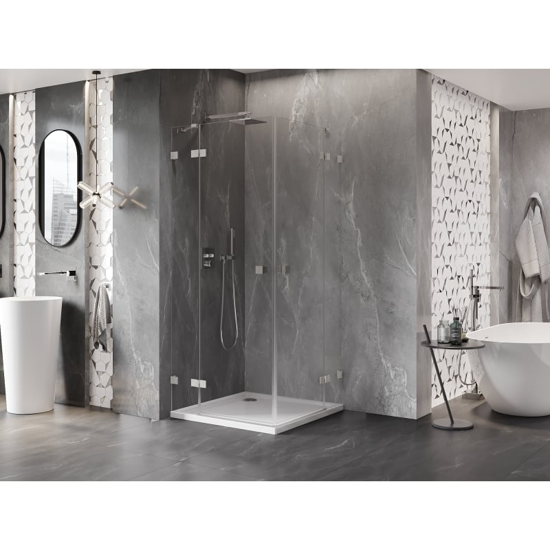 Mexen Lunar Duo Duschkabine schwenkbar 80 x 80 cm, transparent, gebürsteter Nickel - 834-080L-080P-97-00