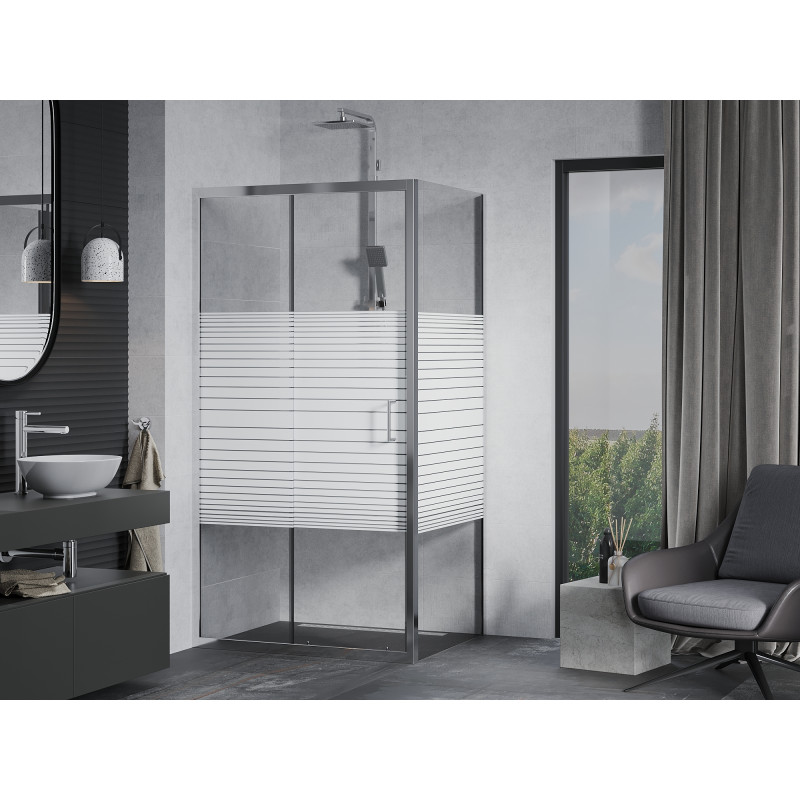 Mexen Apia Schiebeduschkabine 90 x 80 cm, weiße Streifen, Chrom - 840-090-080-01-20