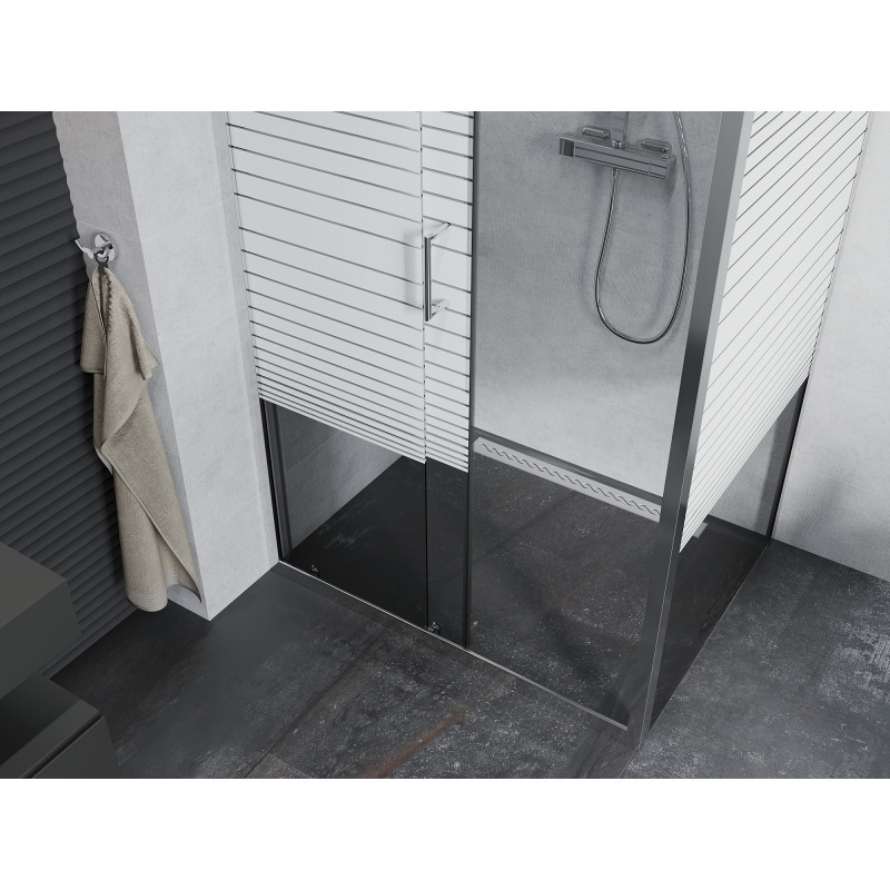 Mexen Apia 100 x 80 cm verschiebbare Duschkabine, weiße Streifen, Chrom - 840-100-080-01-20