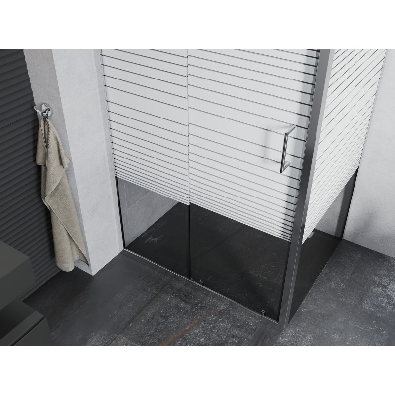 Mexen Apia 100 x 80 cm verschiebbare Duschkabine, weiße Streifen, Chrom - 840-100-080-01-20