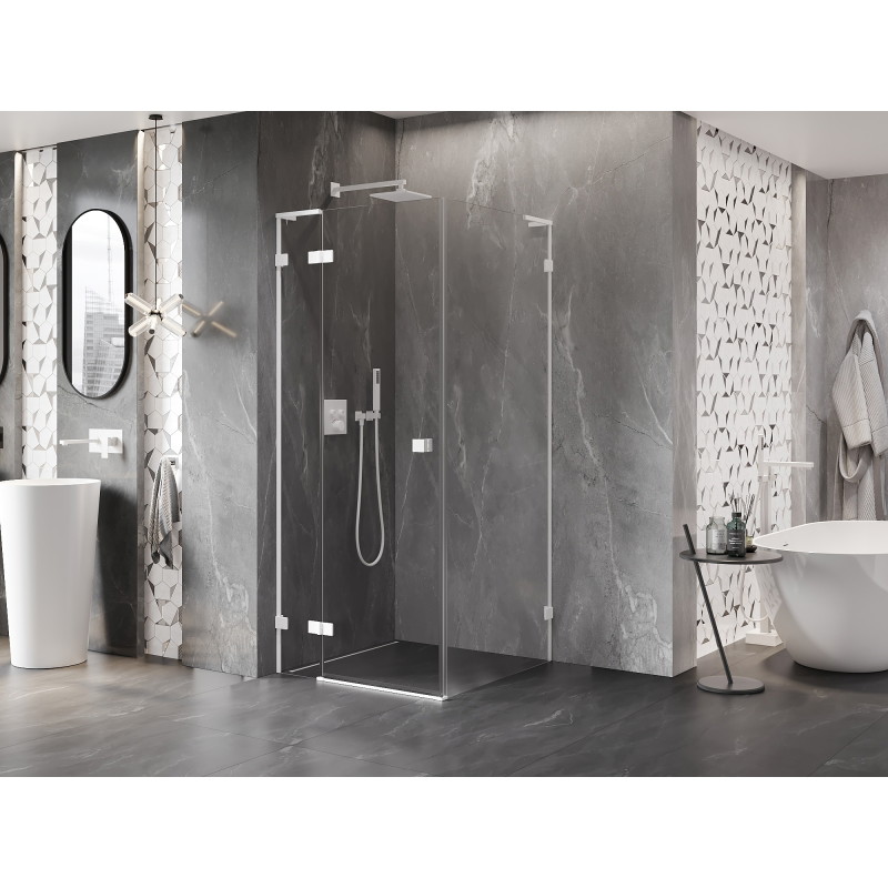 Mexen Lunar L Duschkabine schwenkbar links 90 x 90 cm, transparent, weiß - 834L-090-090-20-00-L