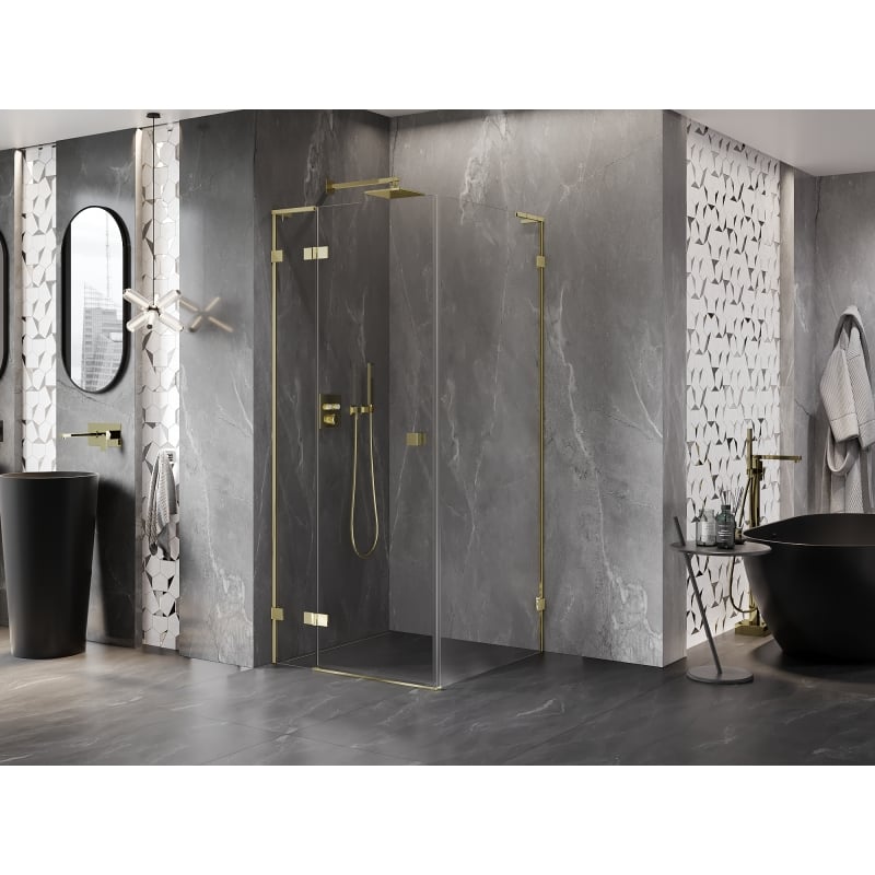 Mexen Lunar L Duschkabine, schwingtür Links 80 x 80 cm, transparent, gold - 834L-080-080-50-00-L