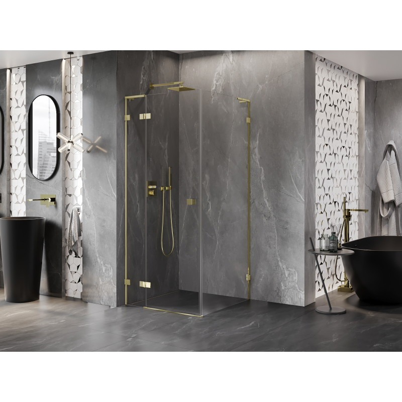 Mexen Lunar L Duschkabine mit Schwingtür links 90 x 90 cm, transparent, gold - 834L-090-090-50-00-L