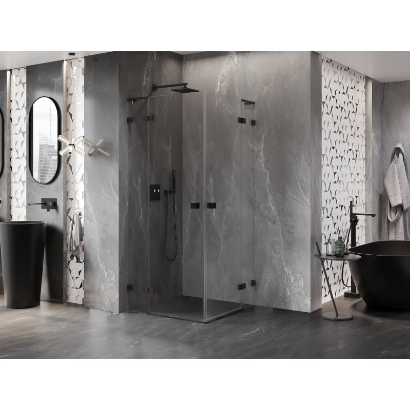 Mexen Lunar L Duo Duschkabine, öffnend, 85 x 85 cm, transparent, schwarz - 834L-085L-085P-70-00