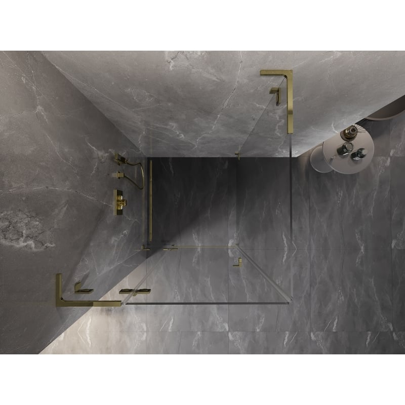 Mexen Lunar L Duschkabine links schwenkbar 100 x 100 cm, transparent, gold - 834L-100-100-50-00-L